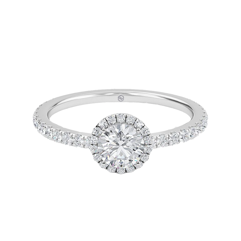 0.7ct ハローラブ ラウンド ハーフダイヤモンド エンゲージメント リング